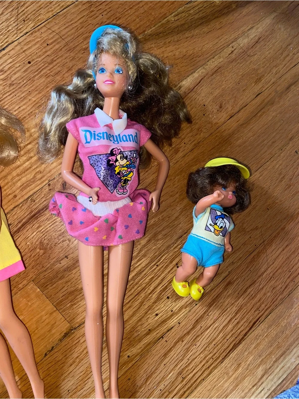 Vintage Disney land Barbies and baby Dolls Set in Pink, Yellow & Blue Playwear